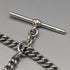 Circa 1910 British Antique Sterling Silver Double Albert Chain 37g Sterling Silver & Amber Fob